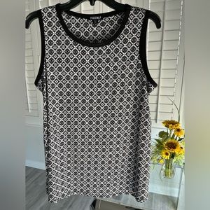 DRESSBARN ROZ & ALI Black & White Scoop Neck Tank Top Size PXL